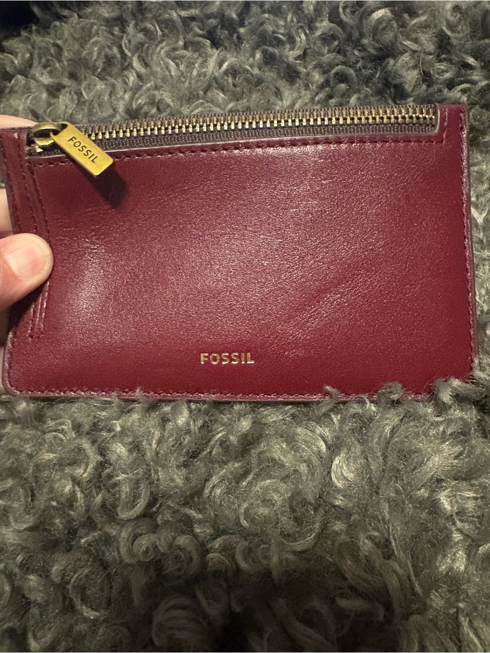 Fossil Wine Red Leather Zip Card Wallet - Picture 2 of 5